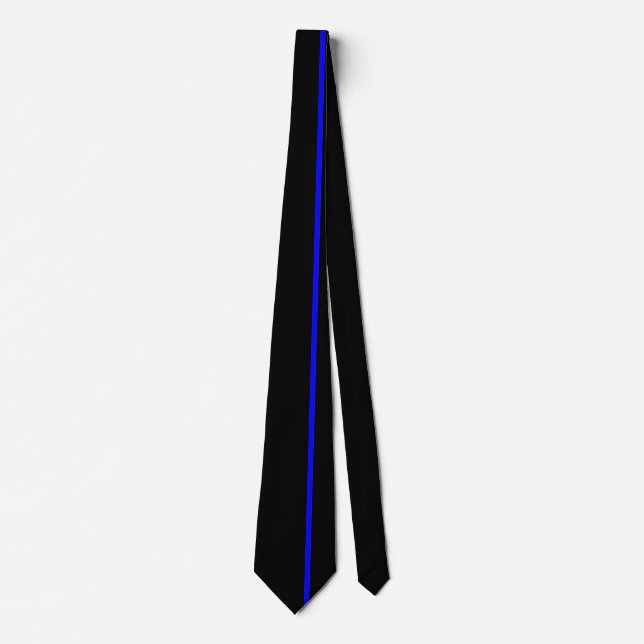 Blue Thin Vertical Line on Black Offset Right Neck Tie (Front)