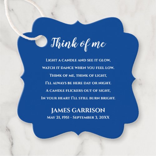 Blue Think Of Me Celebration of Life Candle Favor Tags