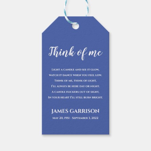 Blue Think Of Me Celebration of Life Candle Gift T Gift Tags