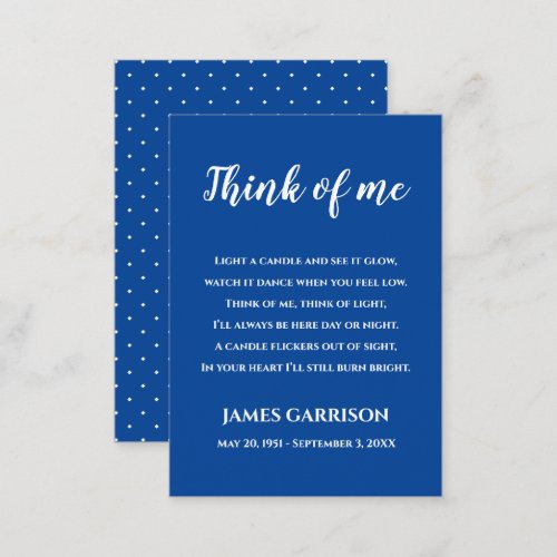 Blue Think Of Me Celebration of Life Candle Place Card