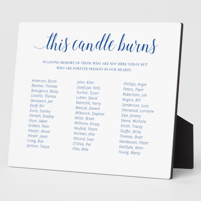 Blue This Candle Burns Class Reunion In Memory Plaque (Side)