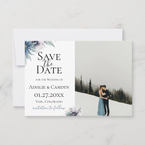 Blue Thistle Anemone Photo Save The Date Announcement