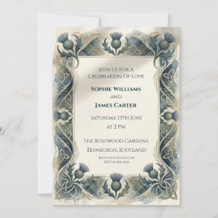 Blue Thistle Art Nouveau Wedding Invitation