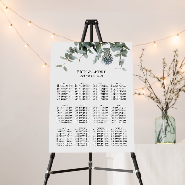 Blue Thistle Eucalyptus Wedding Seating Chart Foam Board (In Situ (Stand))