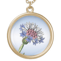 Blue Thistle Flower Necklace