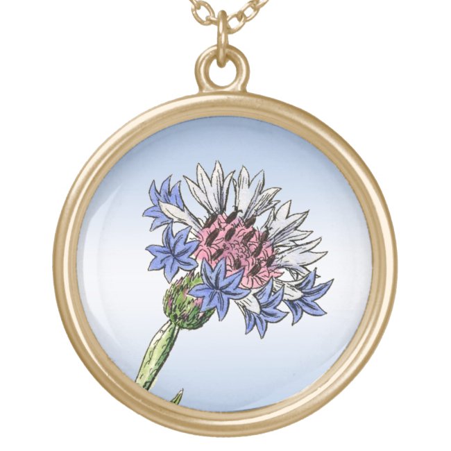 Blue Thistle Flower Necklace