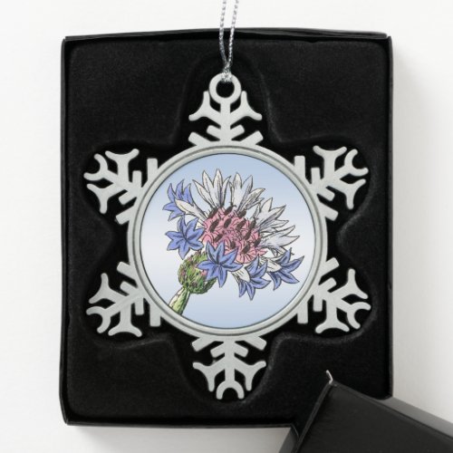 Blue Thistle Flower Pewter Snowflake Ornament