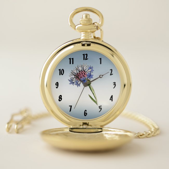 Blue Thistle Flower Pocket Watch