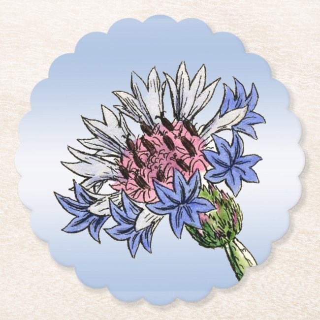 Blue Thistle Flower Set of Sturdy Paper Coasters