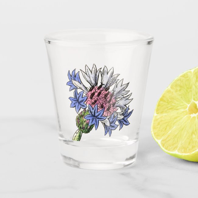 Blue Thistle Flower Shot Glass