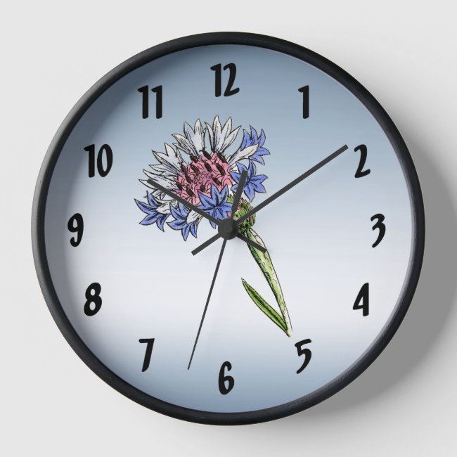 Blue Thistle Flower Wall Clock