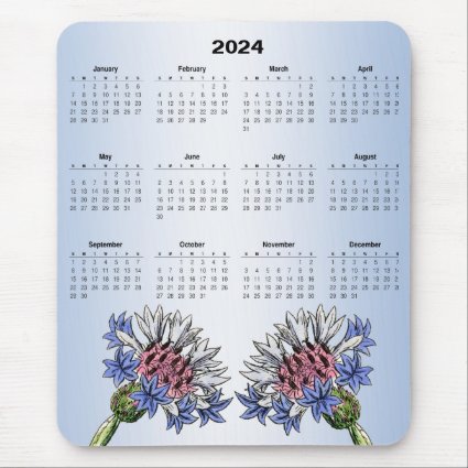 Blue Thistle Flowers 2024 Calendar Mousepad
