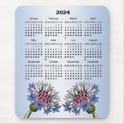 Blue Thistle Flowers 2024 Calendar Mousepad