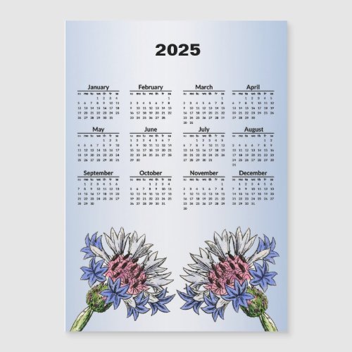 Blue Thistle Flowers 2025 Calendar Magnetic Card