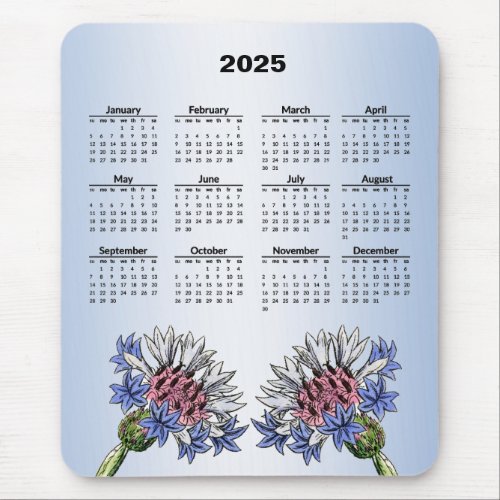 Blue Thistle Flowers 2025 Calendar Mousepad