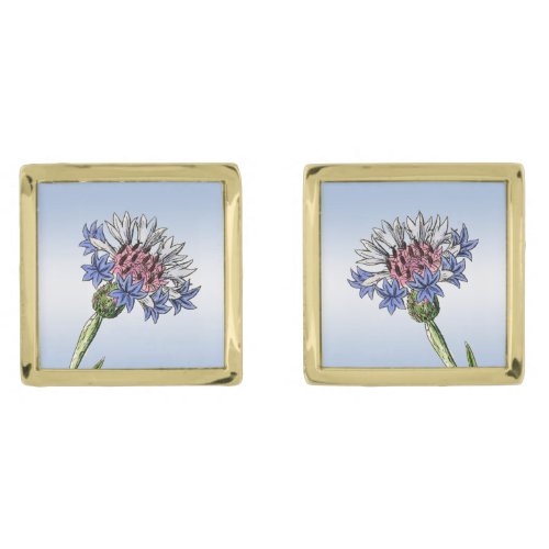 Blue Thistle Flowers Cufflinks