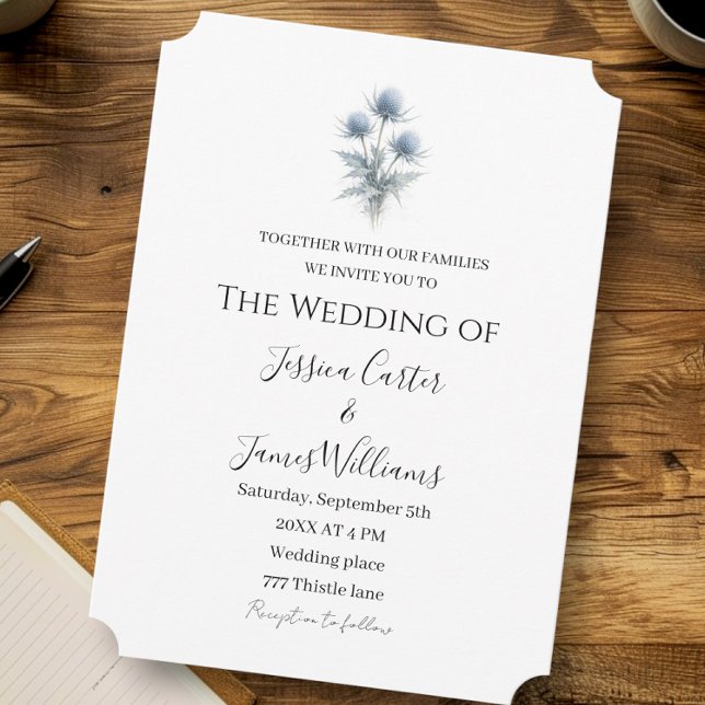 Blue Thistle Scottish Scotland Simple Wedding Invitation (Creator Uploaded)