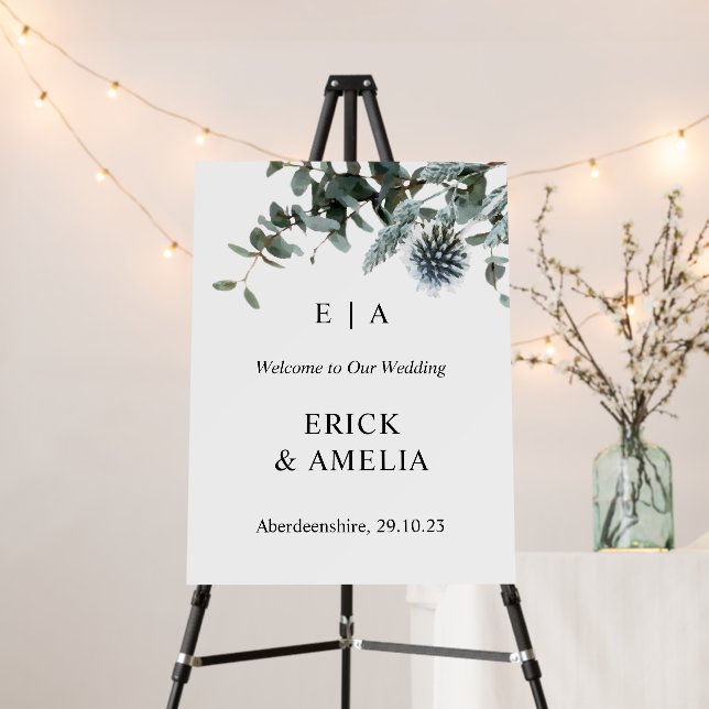 Blue Thistle Scottish Wedding Welcome Sign (In Situ (Stand))