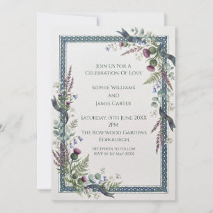 Blue Thistle Tartan Wedding Invitation