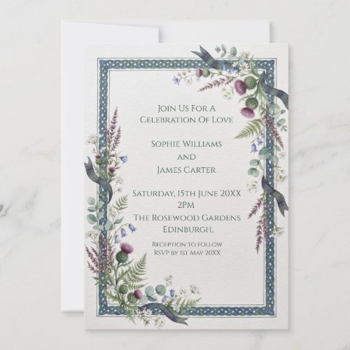 Blue Thistle Tartan Wedding Invitation