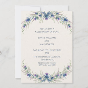 Blue Thistle Wreath Wedding Invitation