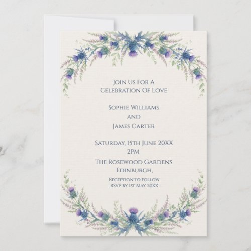 Blue Thistle Wreath Wedding Invitation