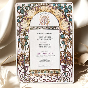 Blue Thistles Vintage Art Nouveau Wedding Invitation