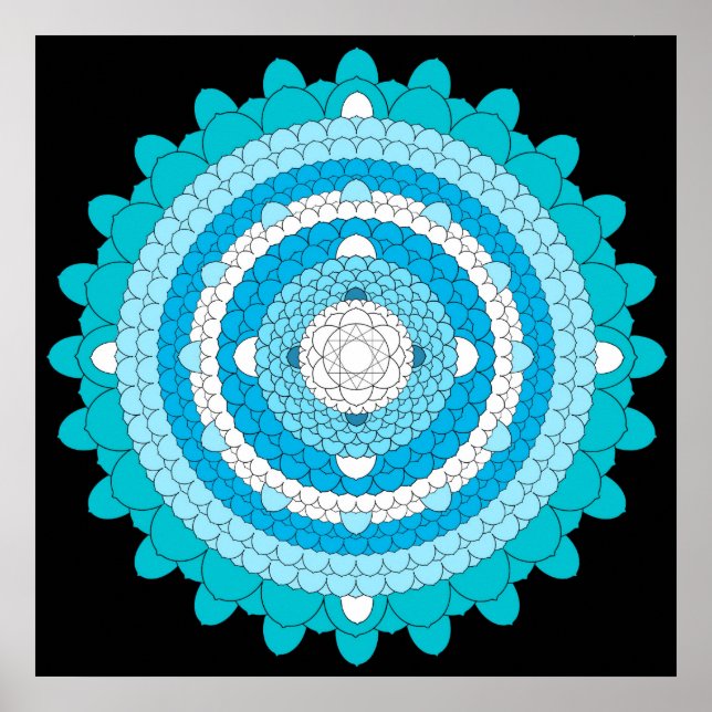 Blue Thousand Petal Lotus Mandala Poster (Front)