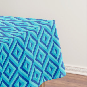 Blue Three-Tone Diamond Pattern Tablecloth