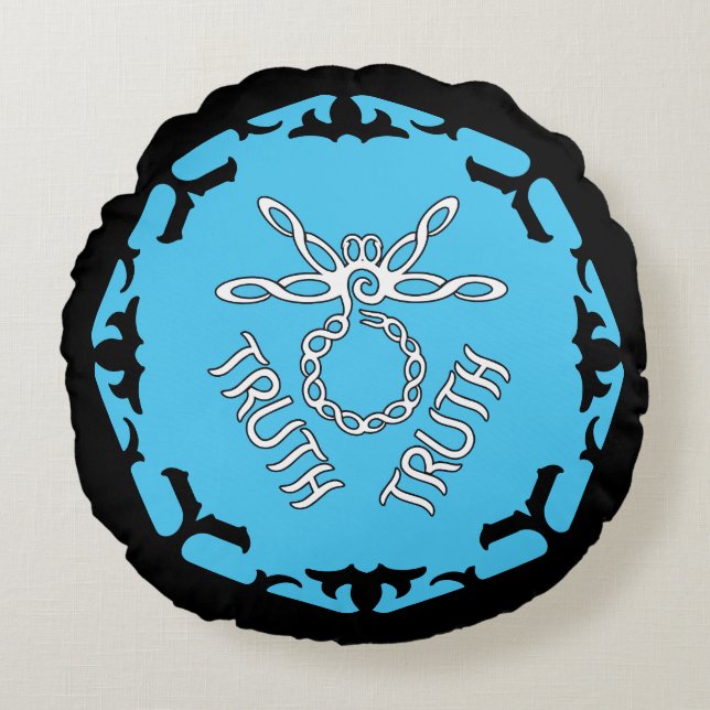 Blue Throat Chakra "Truth" Dragonfly Black BG Round Pillow (Front)