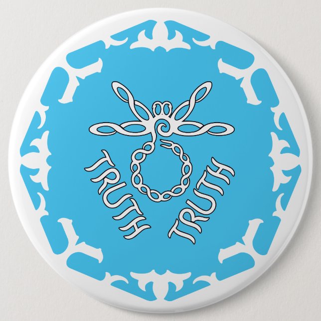 Blue Throat Chakra "Truth" Dragonfly White BG Button (Front)