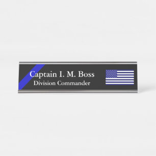 Blue Through and Through - Thin Blue Line Flag Desk Name Plate