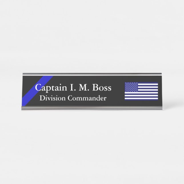 Blue Through and Through - Thin Blue Line Flag Desk Name Plate (Front)