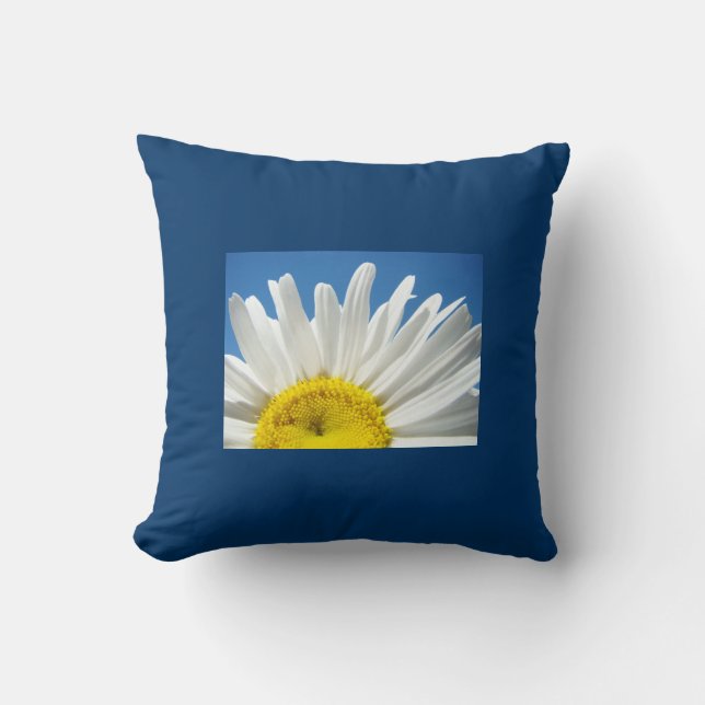 Blue Throw Pillow White Daisy Flower Blue Sky (Front)