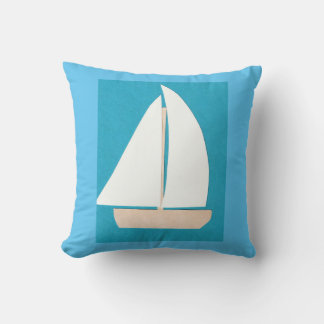 Blue Throw Pillow with Sailboat Design