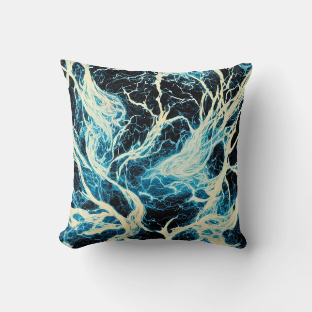 Blue Thunderstorm Lightning Pattern Throw Pillow (Front)