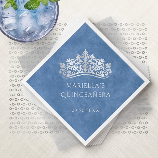 Blue Tiara Crown Elegant Quinceanera Napkins (Creator Uploaded)