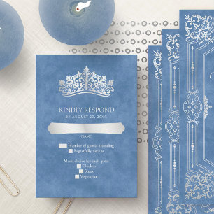 Blue Tiara Crown Elegant Quinceanera RSVP Card