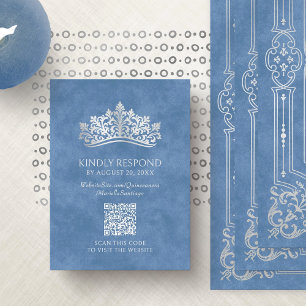 Blue Tiara Crown Quinceanera QR RSVP Enclosure Card