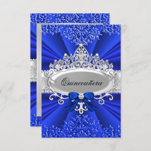 Blue Tiara & Damask Quinceanera Invite