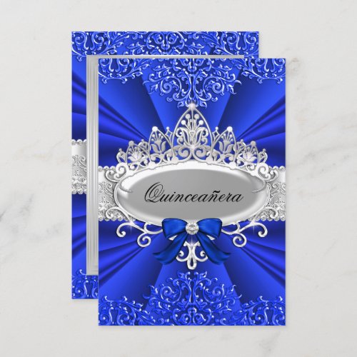 Blue Tiara  Damask Quinceanera Invite