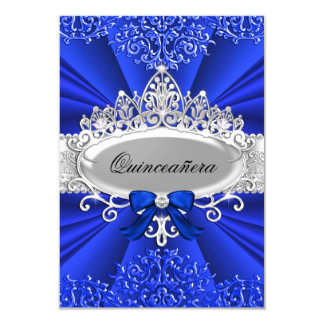 Blue Tiara & Damask Quinceanera Invite