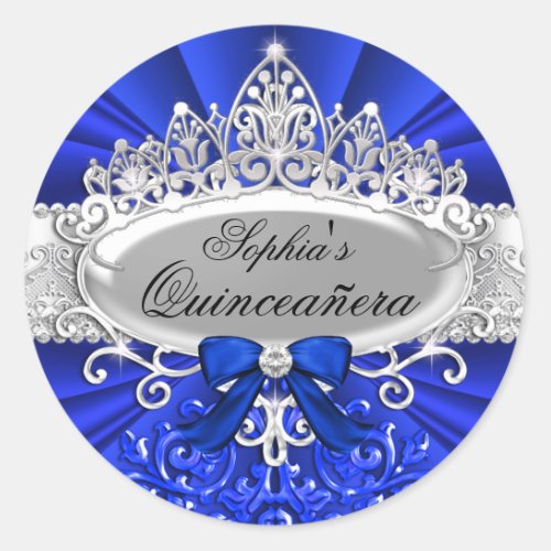 Blue Tiara  Damask Quinceanera Sticker