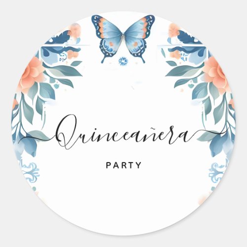 Blue Tiara Family Latina Girly Spanish Quinceanera Classic Round Sticker