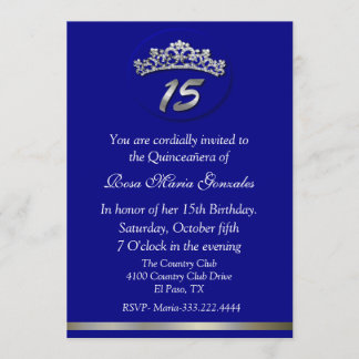 Blue Tiara Quinceañera Invitation