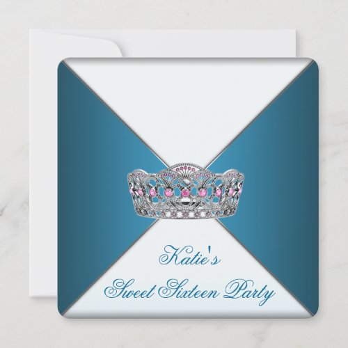 Blue Tiara Sweet Sixteen Birthday Party Announcement