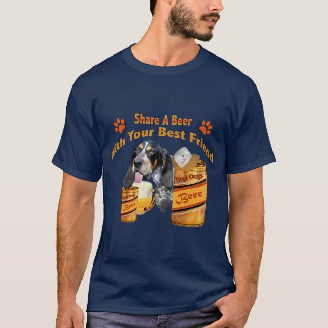 BLue Tick Bloodhound Shares A Beer Shirts (Front)