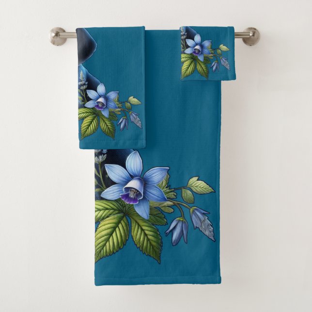 Blue Tick Hound Puppy with Delicate Blue Flowers Bath Towel Set (Insitu)