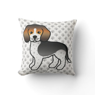 Blue Ticked Beagle Cartoon Dog &amp; Paws Throw Pillow