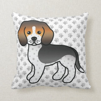 Blue Ticked Beagle Cartoon Dog &amp; Paws Throw Pillow